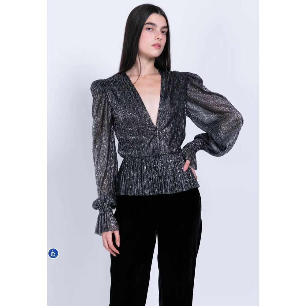 Sabina Musayev Liya Blouse Top Black Sequins Size XS